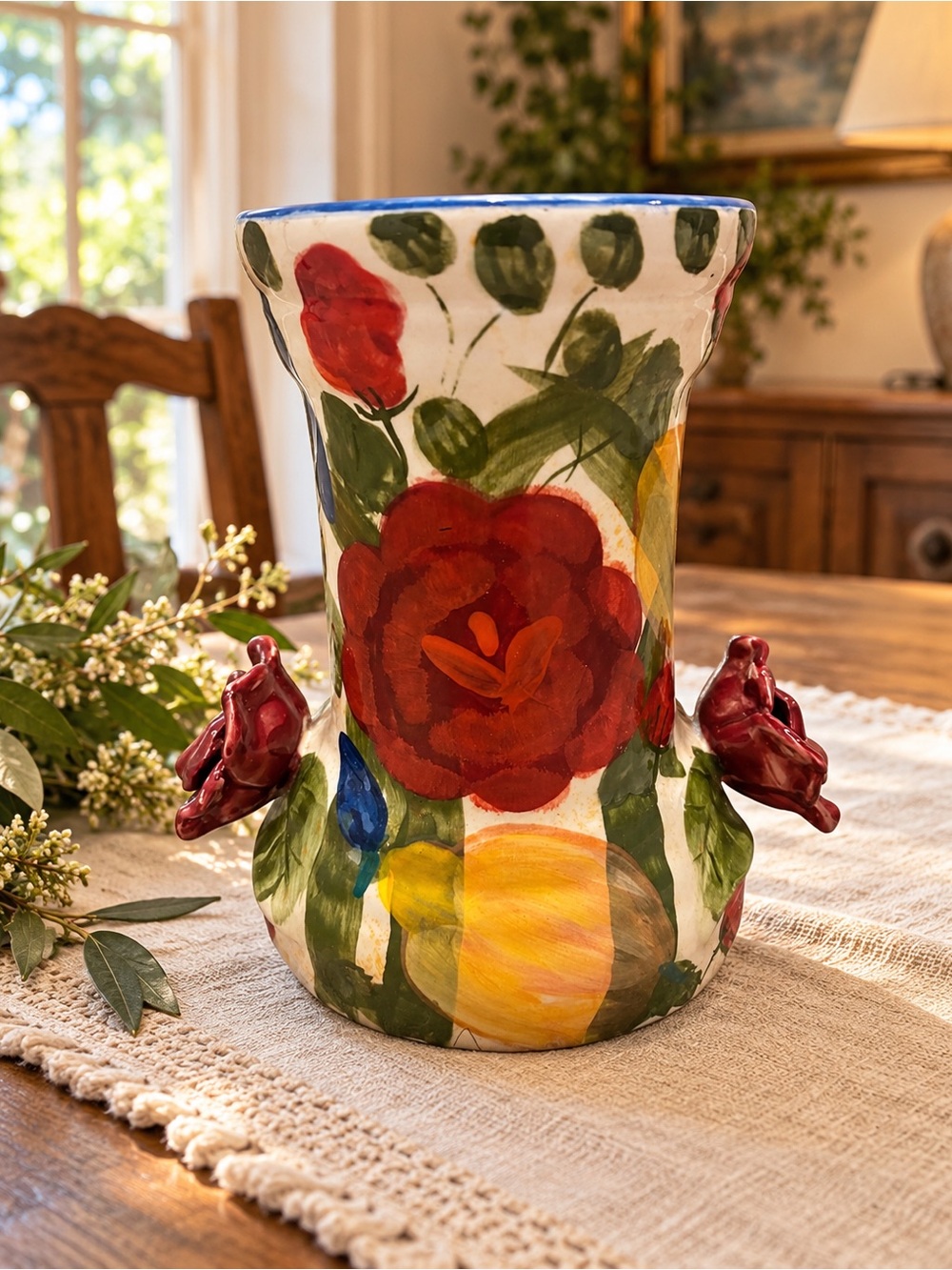 Certified International California Garden Hand Painted Floral Vase 16”